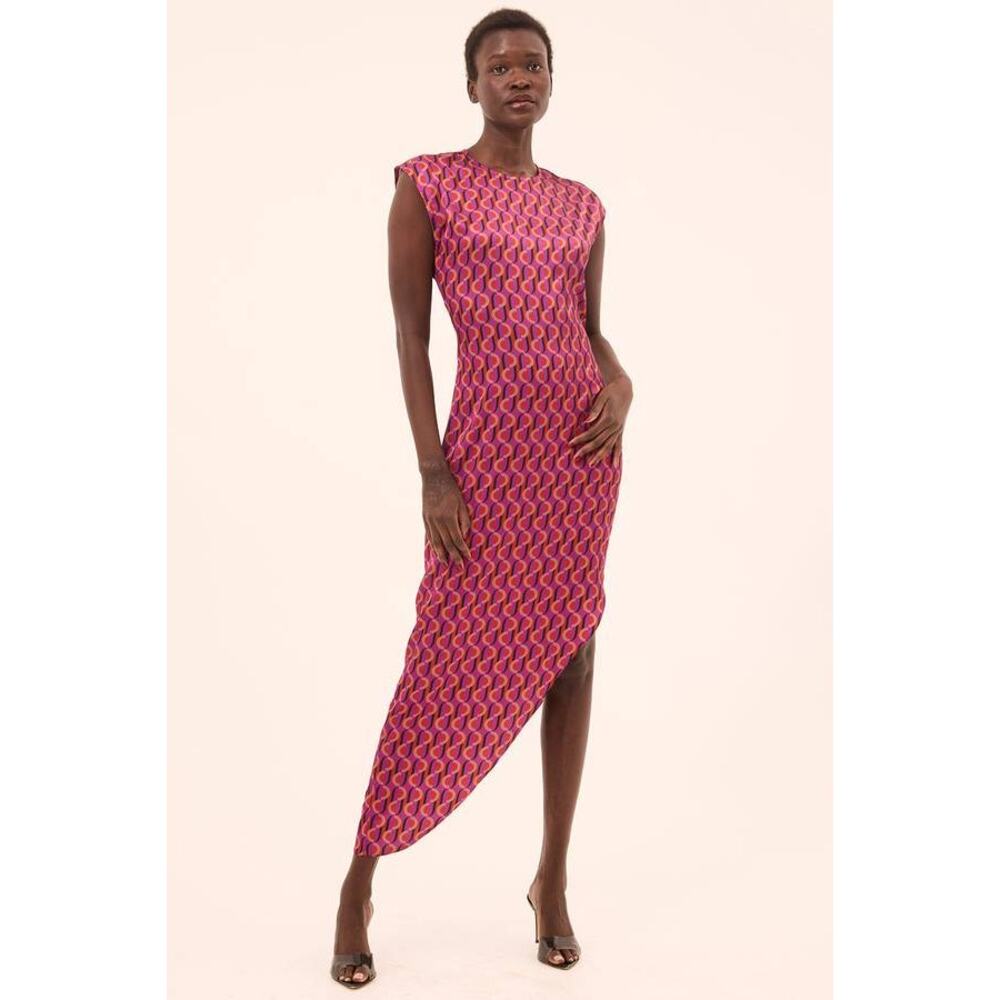 Misa Los Angeles Lydia Midi Dress in Geo Sixty Printed Satin M